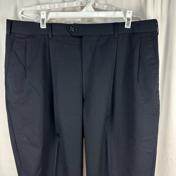 Stafford Super 100s Mens Dress Pants Size 38W 32L Worsted Wool Black - Picture 2 of 5